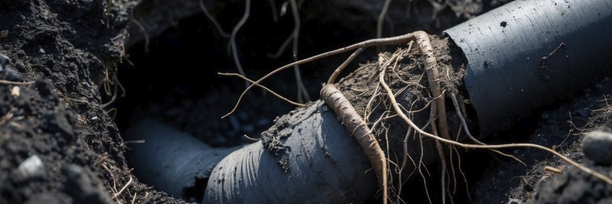 Camera footage of tree root intrusion inside a residential sewer line